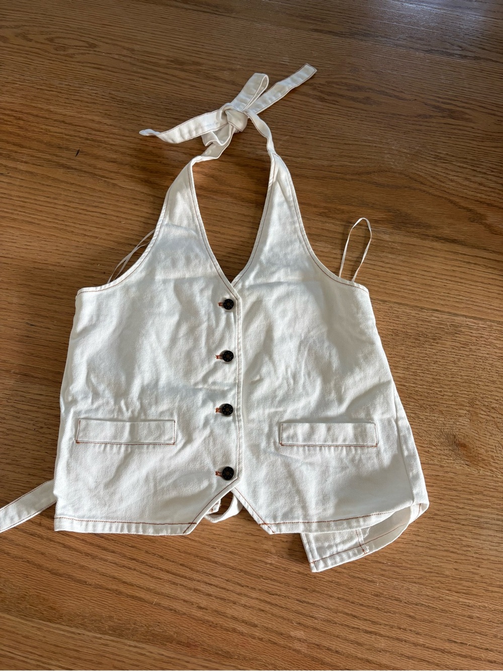 Denim Button-Front Halter Vest